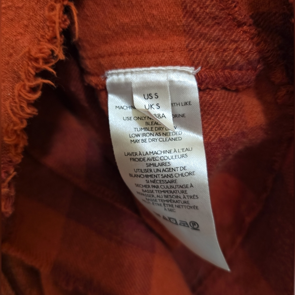 Free People Flower Fields Twofer Flannel Top Sheer Floral Sleeves Small Orange - Picture 10 of 11
